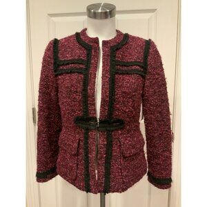 Nanette Lepore Purple Tweed Jacket W/ Black Fringe Trim, Size 6